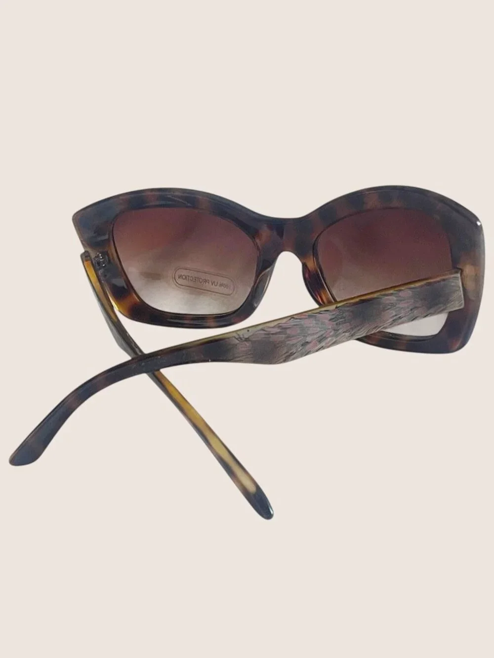Feather Print Oversized Square Sunglasses Brown Gradient Lenses